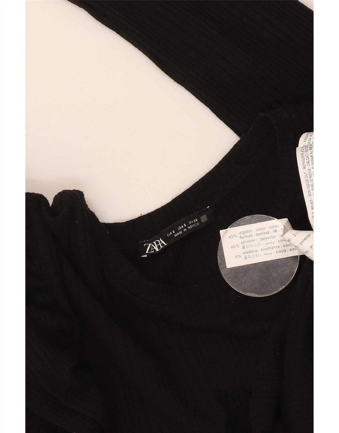 Zara Damen Top Langarm UK 10 Small Schwarz Baumwolle