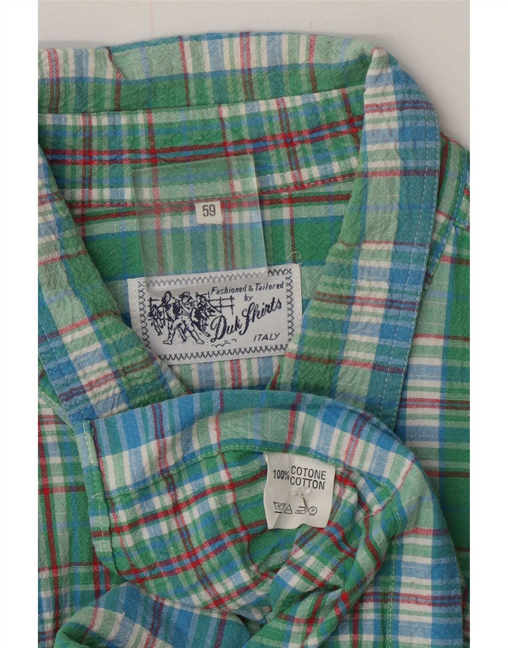 DUK Mens Short Sleeve Shirt IT 59 3XL Green Check Cotton