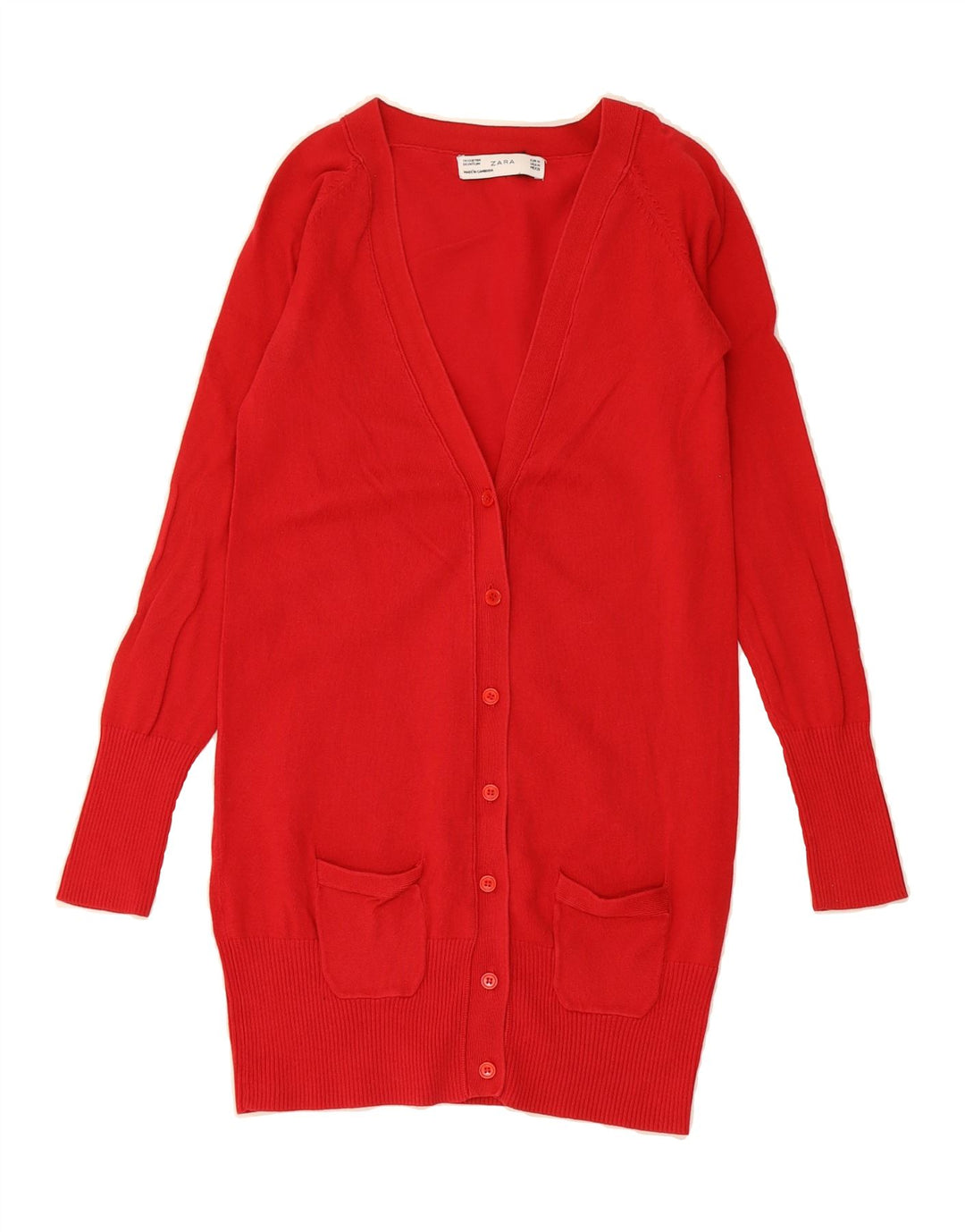 ZARA Womens Longline Cardigan Sweater UK 12 Medium Red Cotton Vintage Zara and Second-Hand Zara from Messina Hembry 