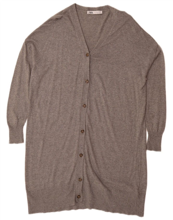 Maglione cardigan oversize lungo da donna Zara UK 14 Grigio medio chiazzato