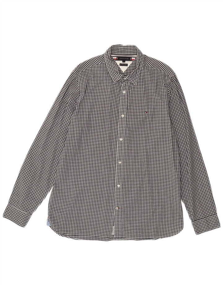 Tommy Hilfiger Mens Shirt XL Black Gingham Cotton