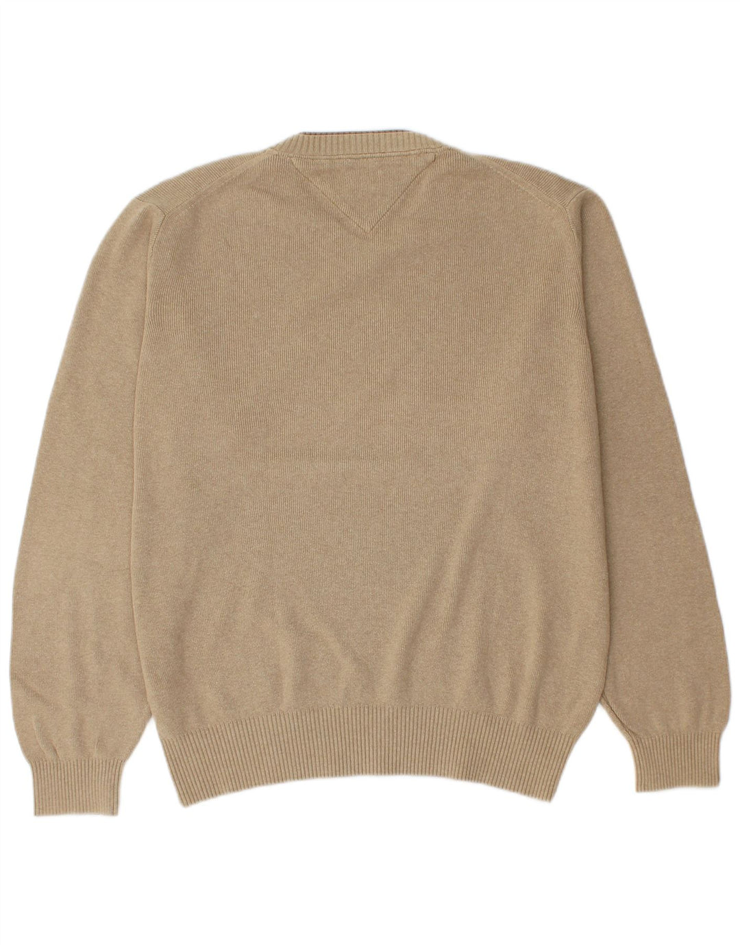 Tommy Hilfiger Mens V-Neck Jumper Sweater Medium Beige Cotton