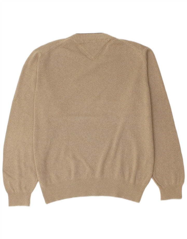 Tommy Hilfiger Mens V-Neck Jumper Sweater Medium Beige Cotton