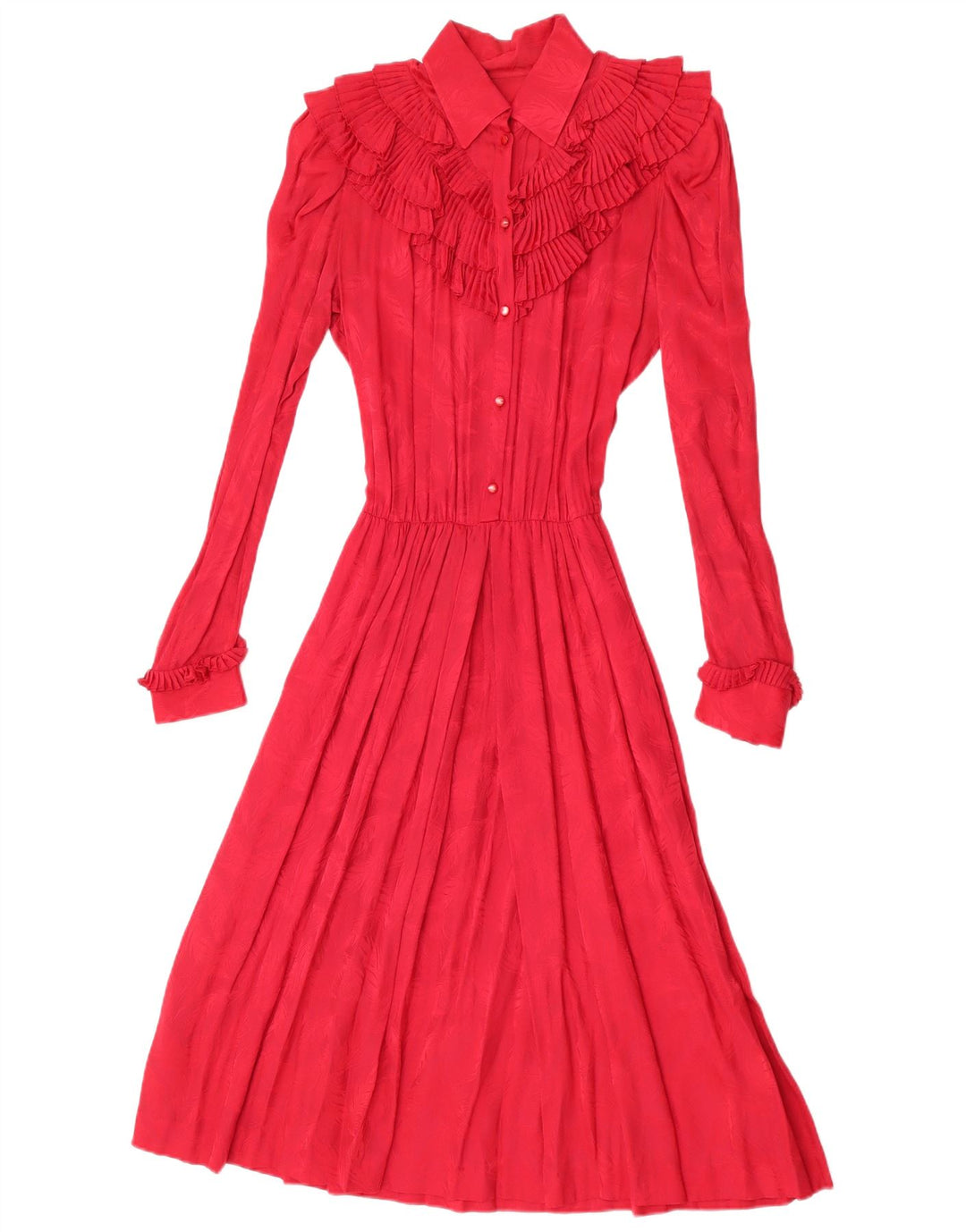 Vintage Womens Long Sleeve Ruffle Front Maxi Dress UK 12 Medium Red