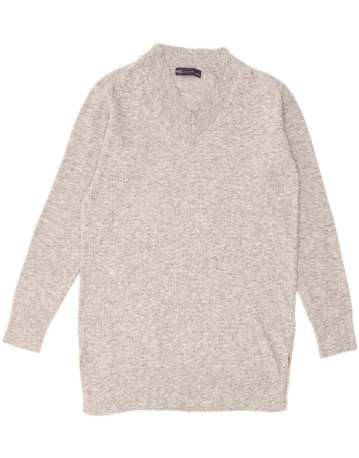 MARKS & SPENCER Womens V-Neck Jumper Sweater UK 14 Medium Grey Flecked Vintage Marks & Spencer and Second-Hand Marks & Spencer from Messina Hembry 