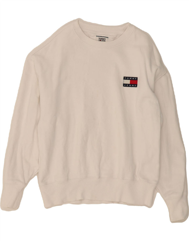 TOMMY HILFIGER Womens Oversized Sweatshirt Jumper UK 14 Medium White Vintage Tommy Hilfiger and Second-Hand Tommy Hilfiger from Messina Hembry 
