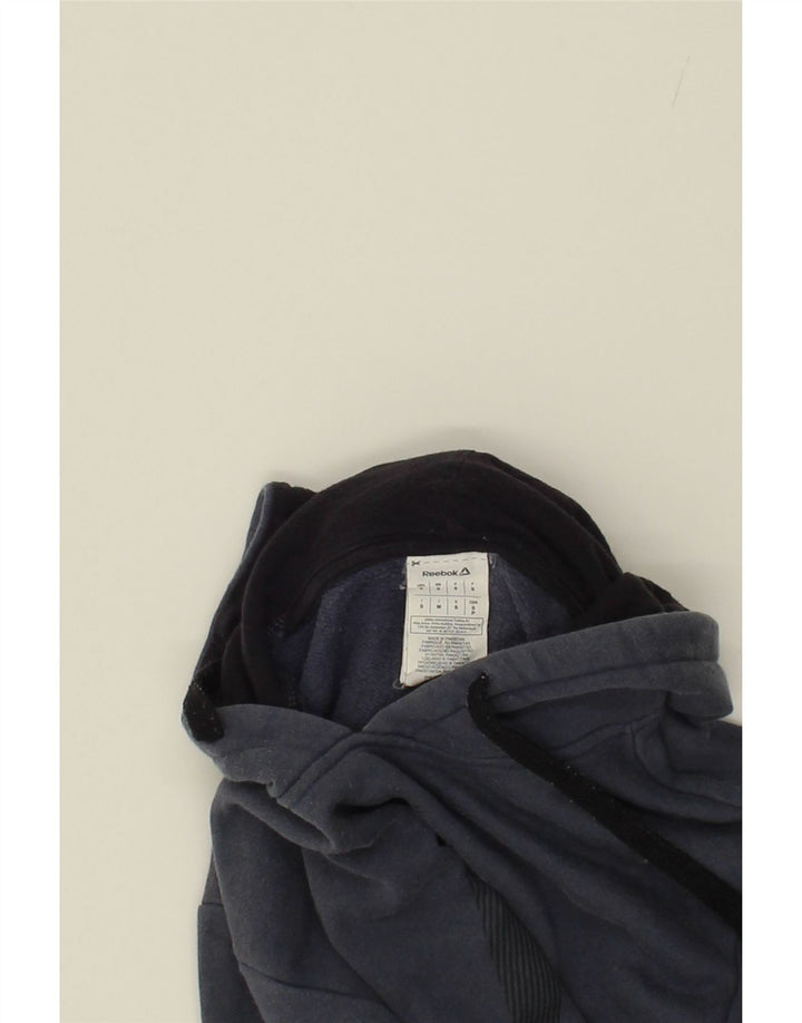 REEBOK Mens Graphic Hoodie Jumper Small Navy Blue Vintage Reebok and Second-Hand Reebok from Messina Hembry 