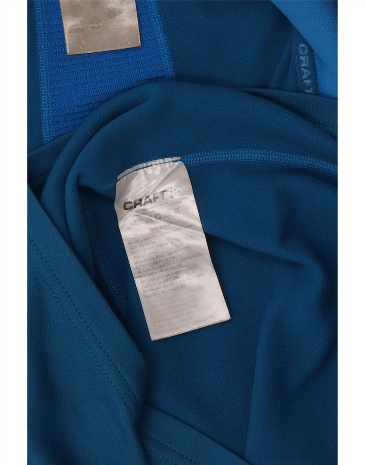 Top da tuta vintage pullover con zip e collo in tinta unita blu medio