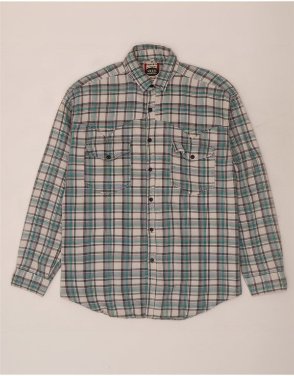 Crew Camisa de franela para hombre Algodón a cuadros verdes grandes