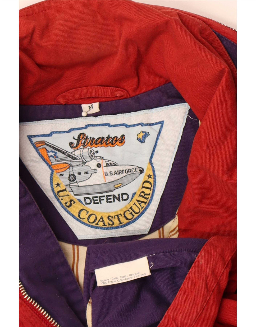 Coast Guard Mens Hooded Bomber Jacket UK 38 Medium Red Colourblock Cotton