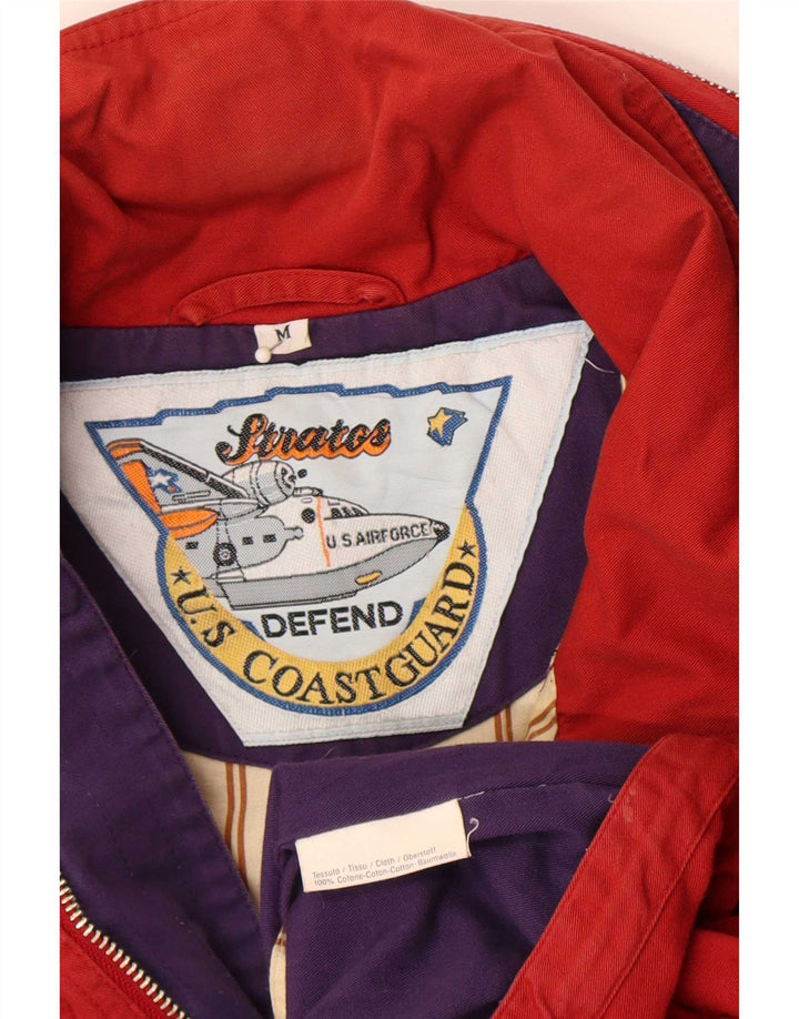 Coast Guard Mens Hooded Bomber Jacket UK 38 Medium Red Colourblock Cotton
