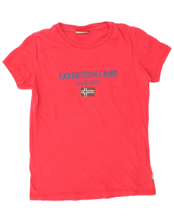Napapijri Boys Geographic Graphic T-Shirt Top 7-8 År Rød Bomuld