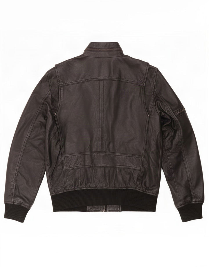 BARNEYS Mens Military Leather Jacket UK 38 Medium Black
