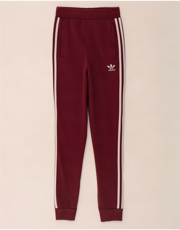 Adidas Womens Tracksuit Trousers Joggers UK 4 XS Burgundy Cotton