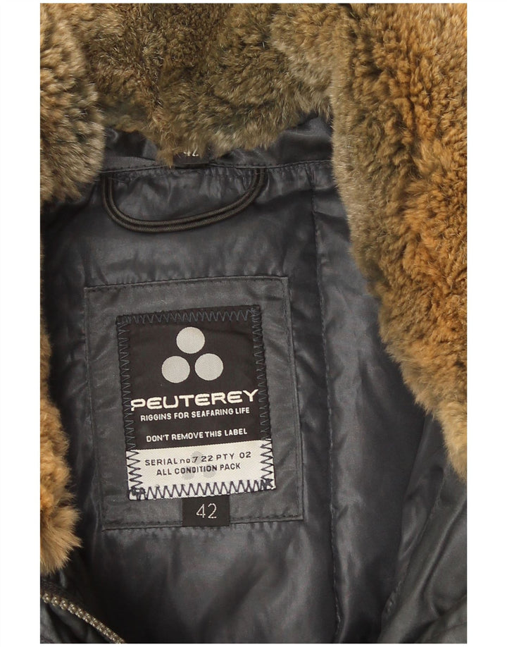 PEUTEREY Womens Hooded Padded Jacket IT 42 Medium Grey Cotton