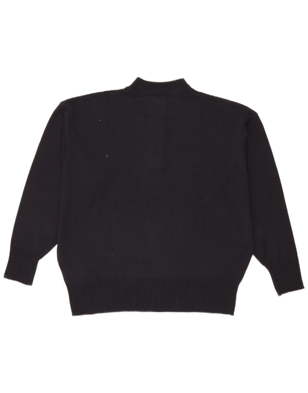 vintage Womens Button Neck Jumper Pull UK 20 2XL Bleu Marine Acrylique