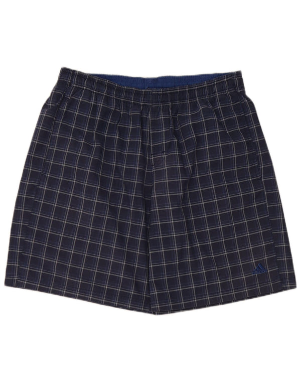 Pantaloncini da bagno da uomo Adidas grandi in poliestere a quadri blu navy