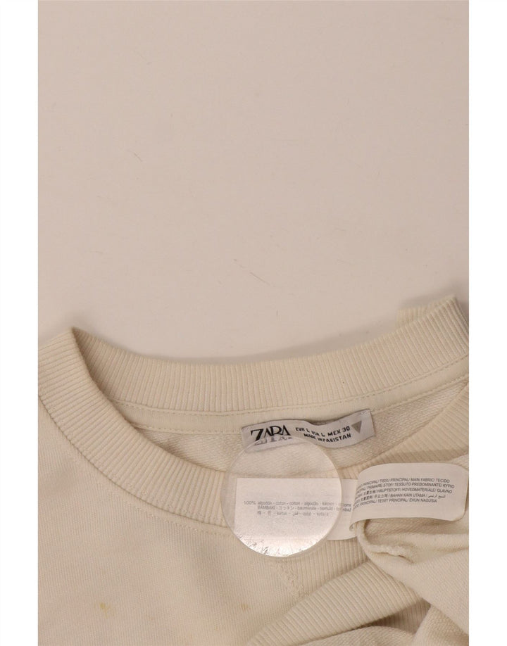 Zara Mens Short Sleeve Sweatshirt Jumper Large White Cotton