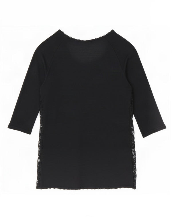 Zara Womens See Through Top 3/4 Sleeve UK 12 Medium Black