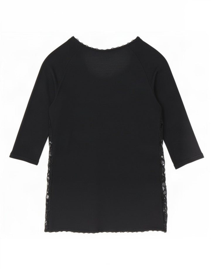 Zara Womens See Through Top 3/4 Sleeve UK 12 Medium Black