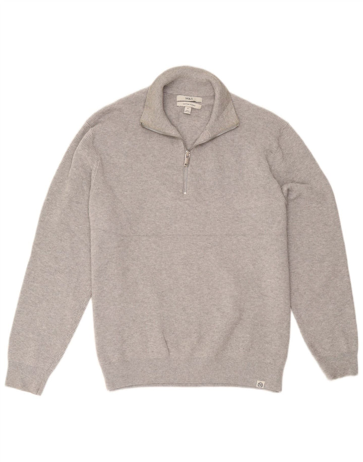 Maglione da uomo Marks & Spencer con zip e collo XL in cotone grigio