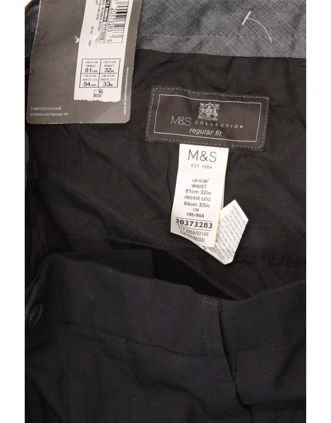 MARKS & SPENCER Mens Regular Fit Suit Trousers W32 L33 Navy Blue Polyester