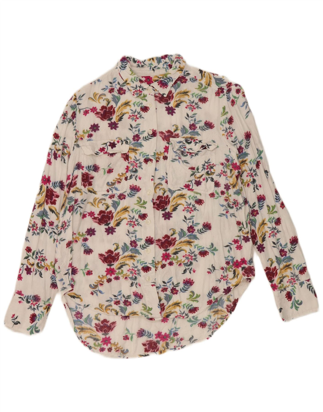 Marks & Spencer Dameskjorte UK 12 Medium White Floral Viscose