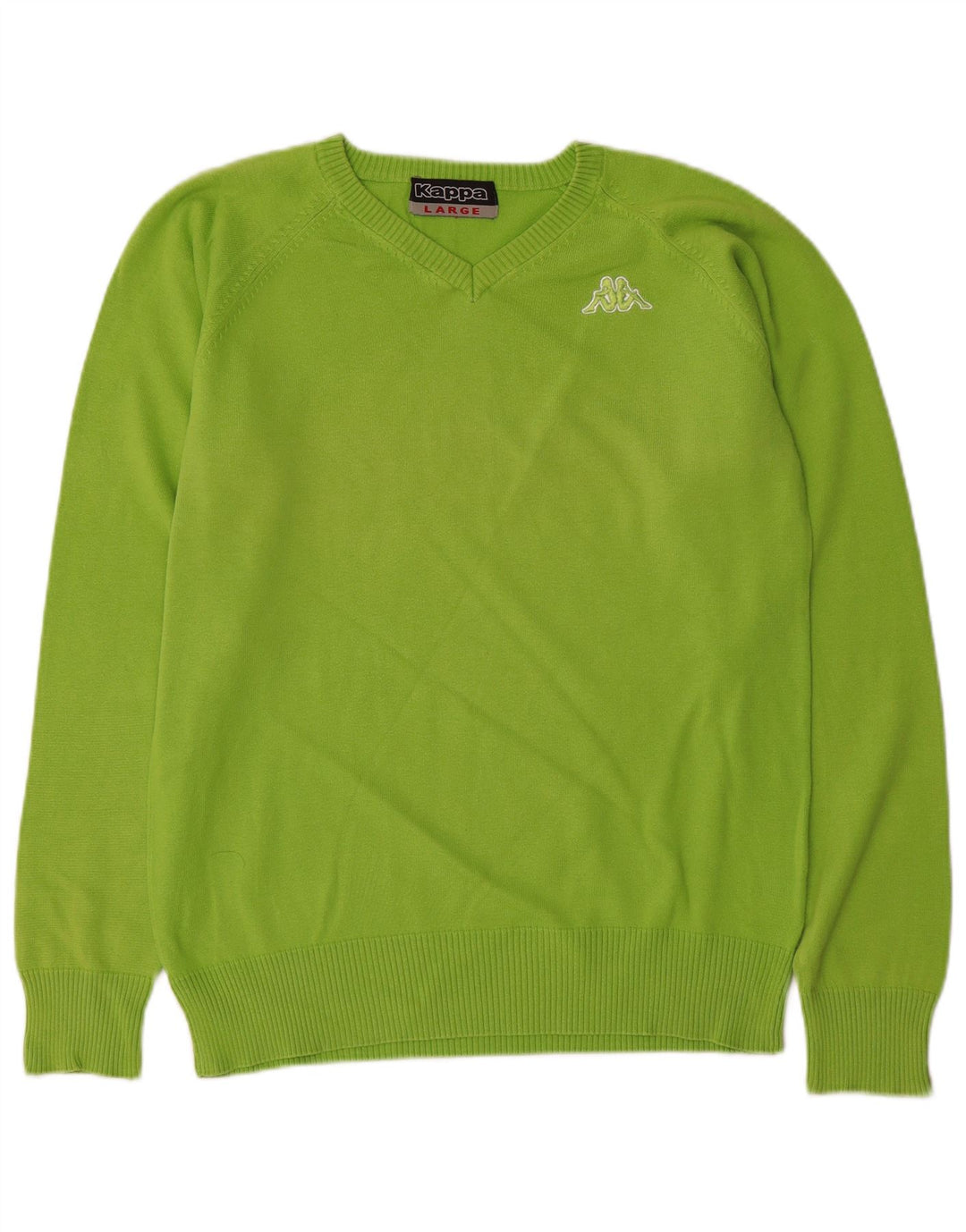Kappa Mens V-Neck Jumper Sweater Large Green Cotton