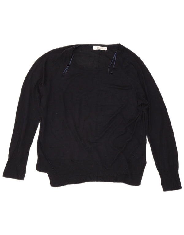 Zara Womens Boat Neck Jumper Sweater UK 14 Medium Navy Blue