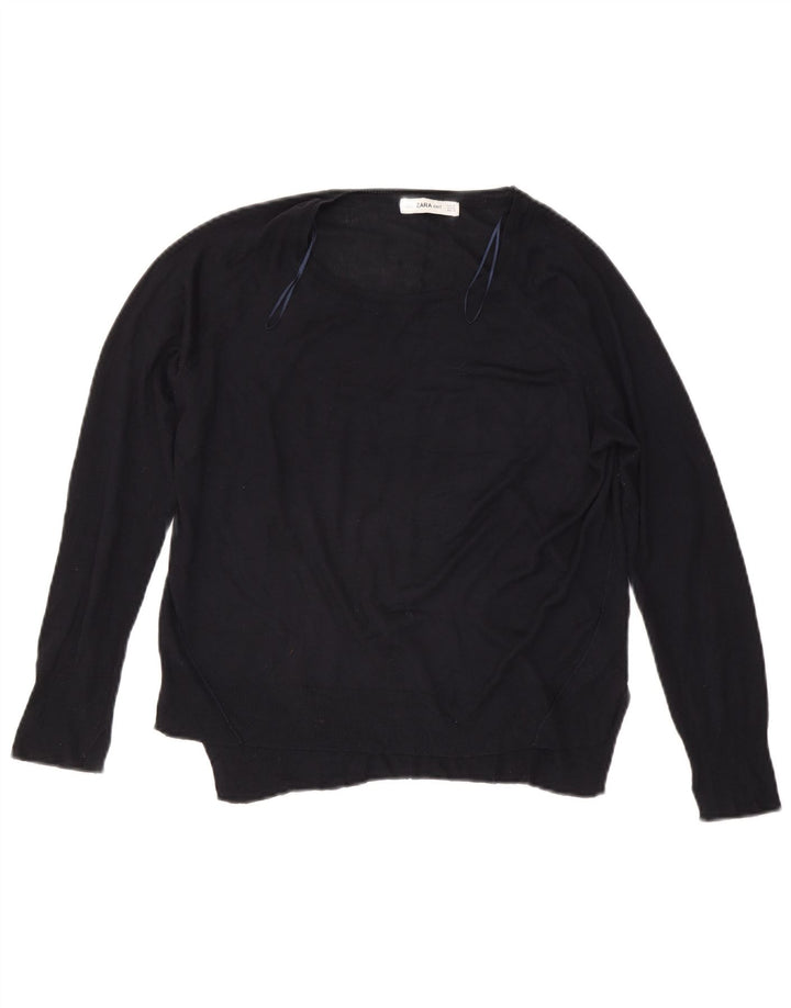Zara Womens Boat Neck Jumper Sweater UK 14 Medium Navy Blue