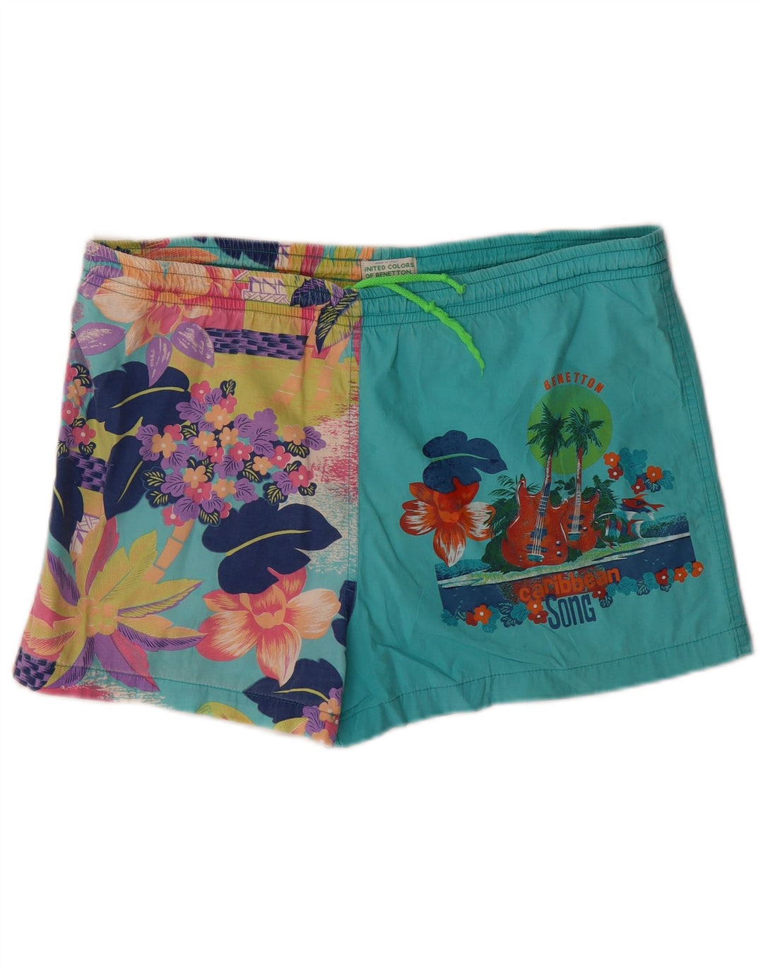 Benetton Mens Swimming Shorts Medium Turquoise Floral