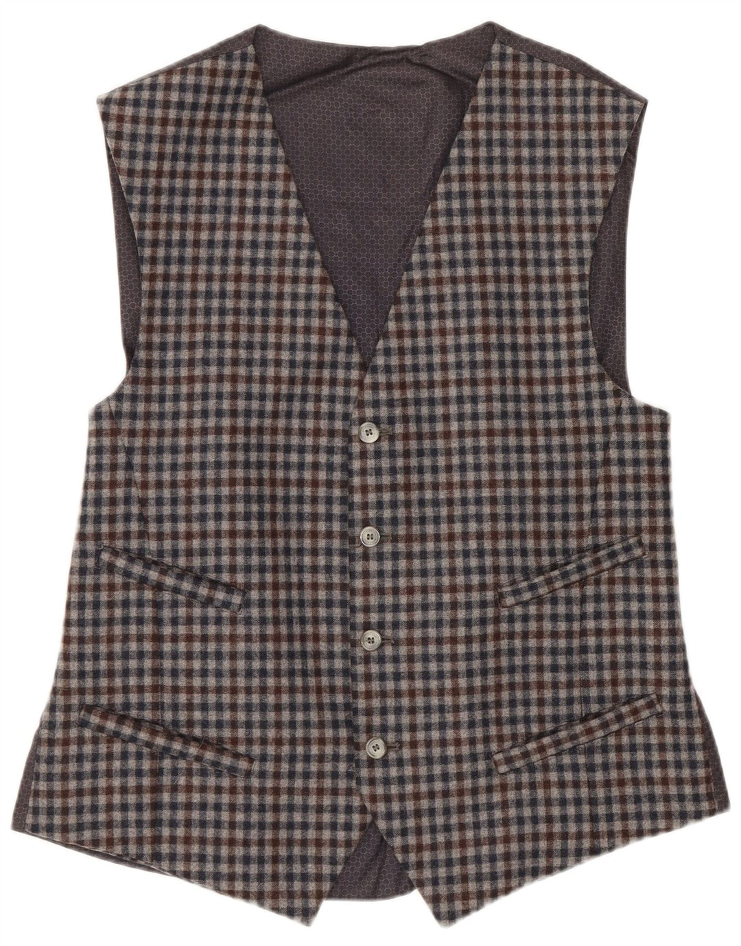 Vintage Mens Waistcoat IT 48 Medium Grey Gingham Wool