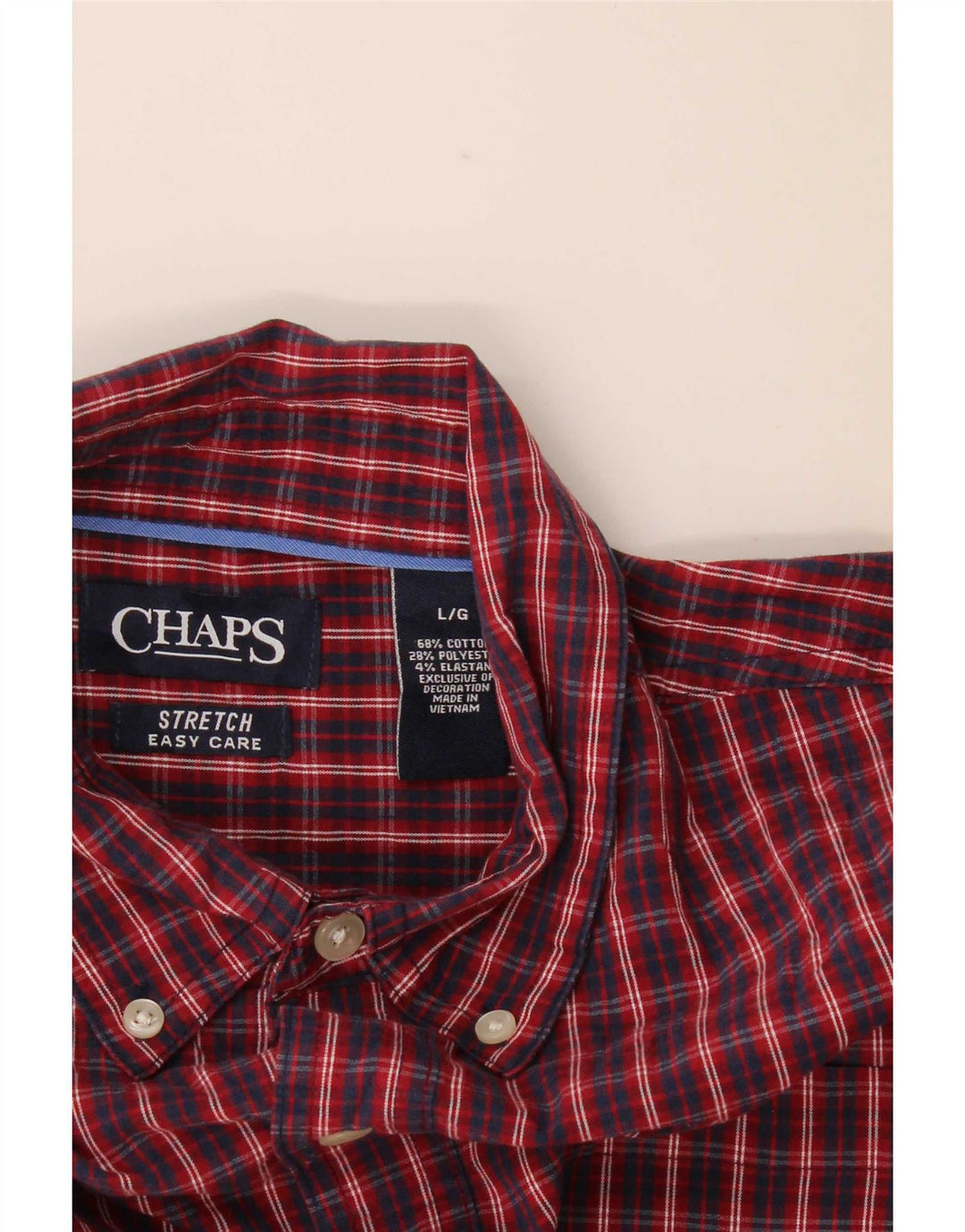 Chaps Mens Socal Stretch Shirt Large Burgundy Check Cotton