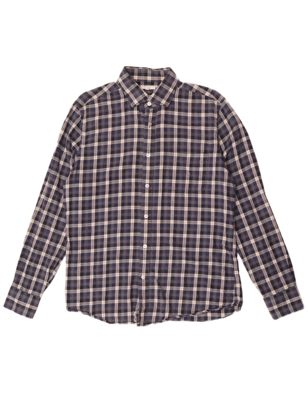 Reiss Mens Regular Fit Flannel Shirt Large Navy Blue Check Cotton