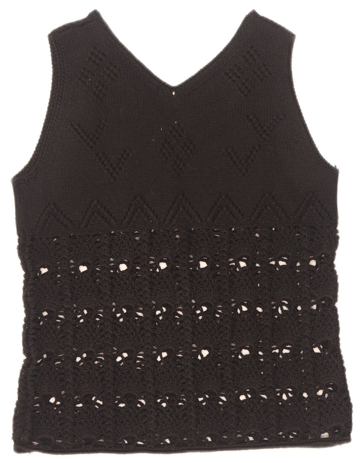 Vintage Womens Vest Tank Top UK 12 Medium Black