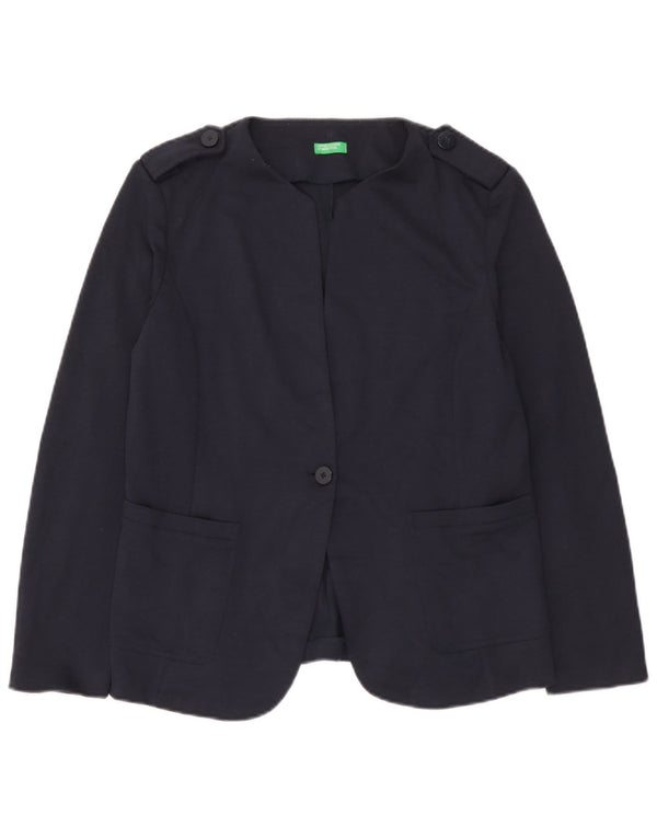 Benetton Womens Military 1 Button Blazer Jacket UK 14 Large Navy Blue