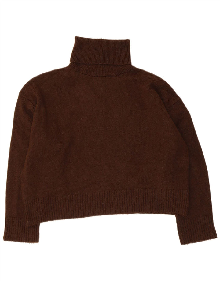 Zara Womens Oversized Crop Roll Neck Jumper Sweater UK 10 Small Brown