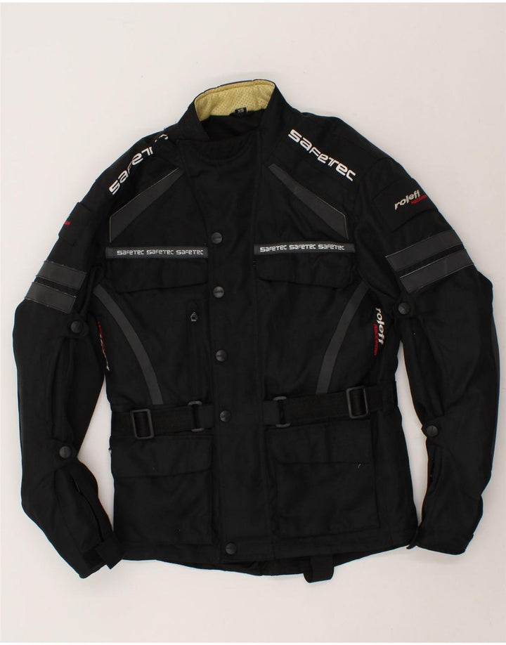 ROLEFF Mens Graphic Racer Jacket UK 34 XS Black Polyester Vintage ROLEFF and Second-Hand ROLEFF from Messina Hembry 