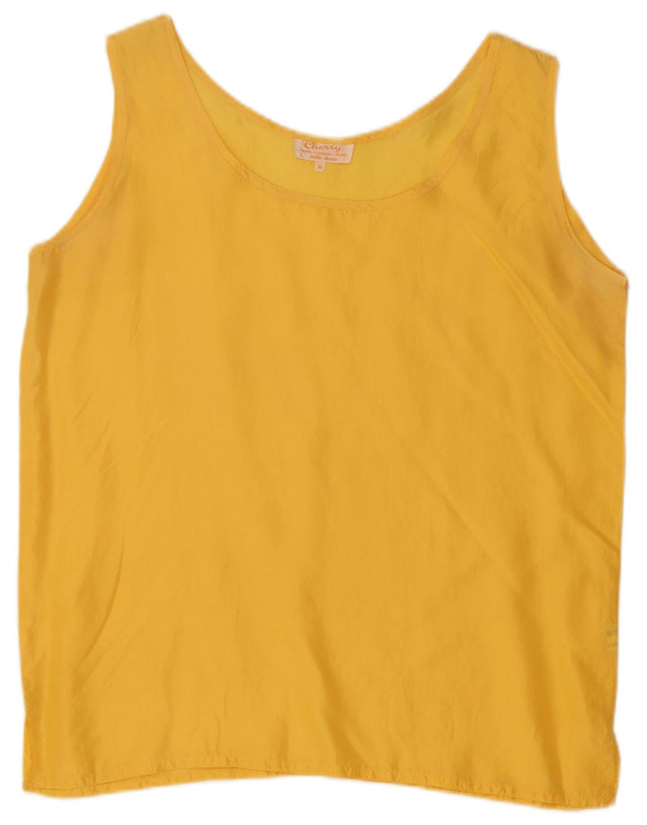 Vintage Womens Sleeveless Blouse Top UK 14 Medium Yellow Silk