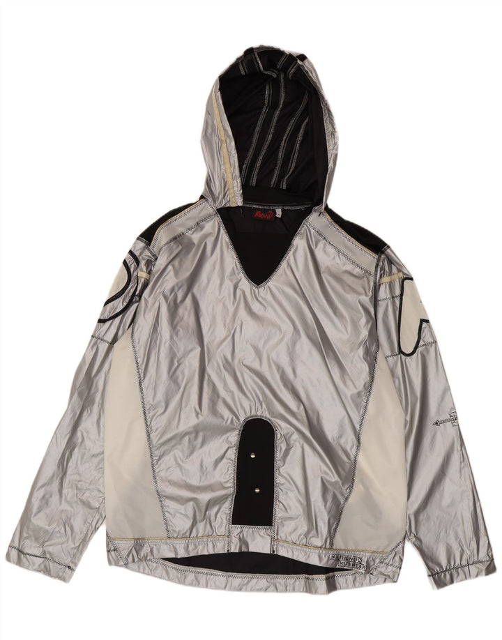 Vintage Mens Graphic Pullover Rain Jacket UK 38 Medium Silver Colourblock