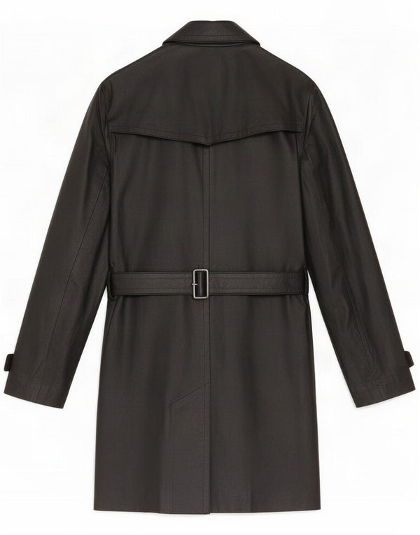Abrigo vintage de cuero con doble botonadura para mujer UK 46 Large Black