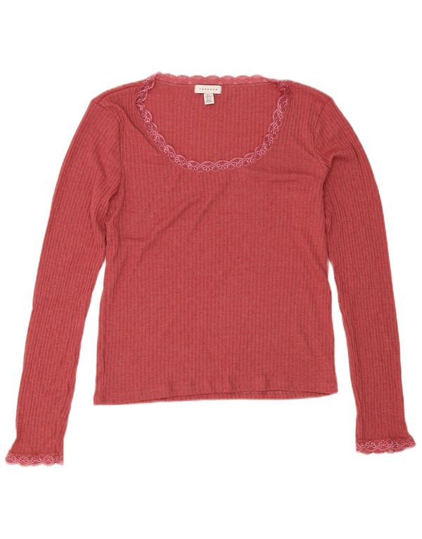 Topshop Damen-Top, langärmlig, UK-Größe 44, Größe L, Rosa, Baumwolle
