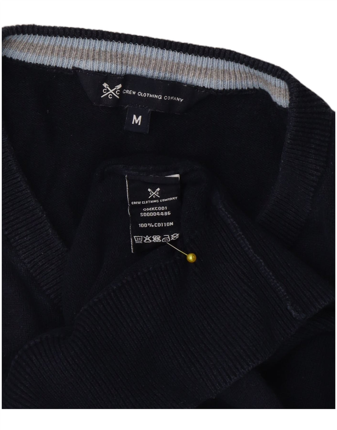 Crew Clothing Mens V-Neck Jumper Sweater Medium Navy Blue Cotton