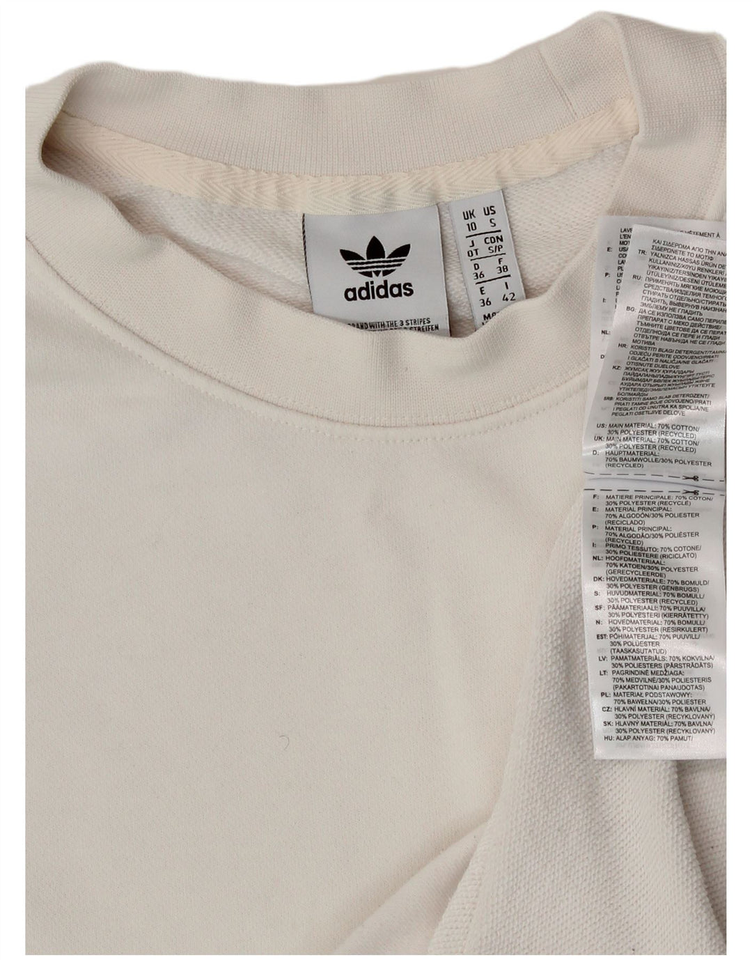 ADIDAS Womens Oversized Sweatshirt Jumper UK 10 Small White Cotton