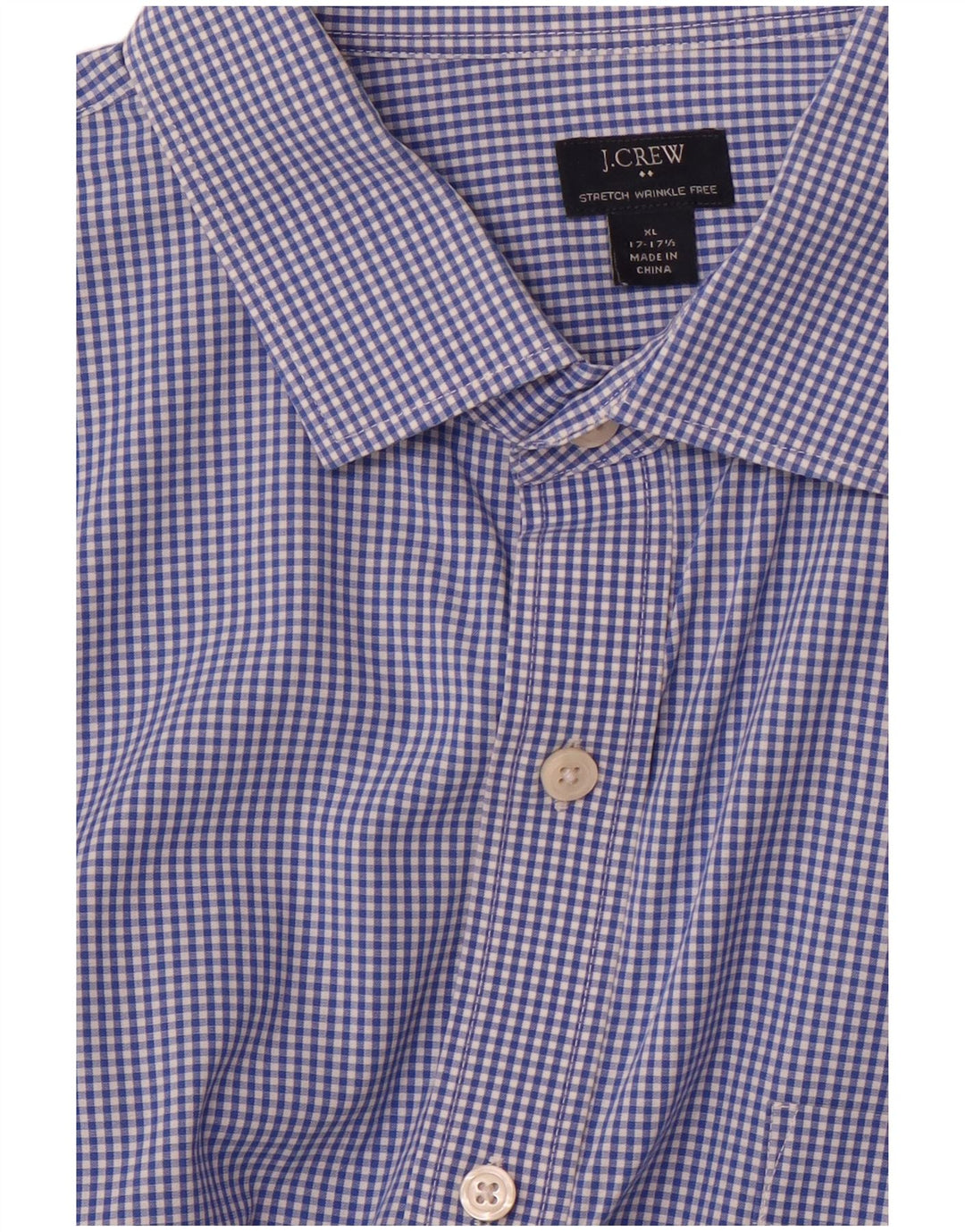 J. Crew Mens Stretch Shirt Size 17 17/12 XL Blue Gingham