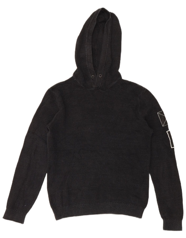 Jack & Jones Mens Graphic Hooded Jumper Sweater Small Black Cotton