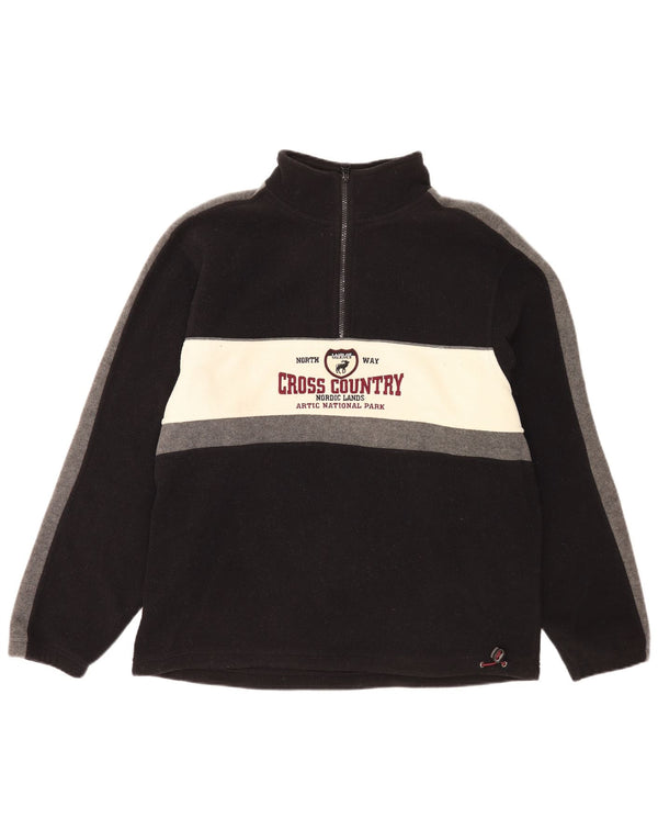 Barisal Mens Graphic Zip Neck Fleece Jumper XL Black Colourblock Polyester