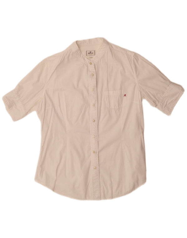 Replay Damen Kurzarmhemd UK 18 XL Weiße Baumwolle