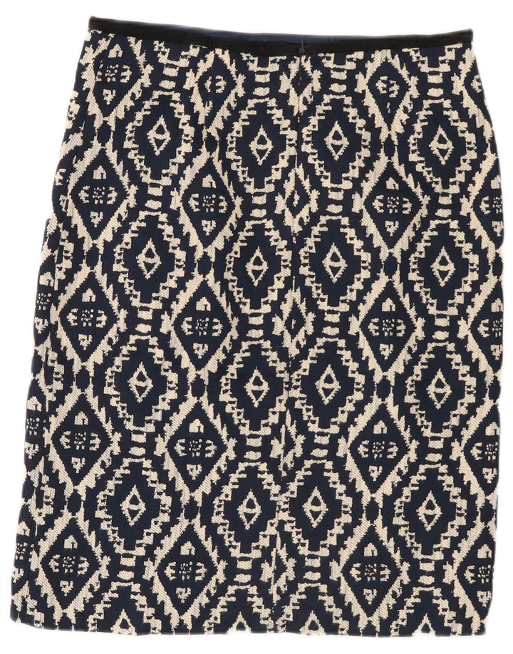 Marks & Spencer Womens Straight Skirt UK 12 Medium 30 Navy Blue Geometric