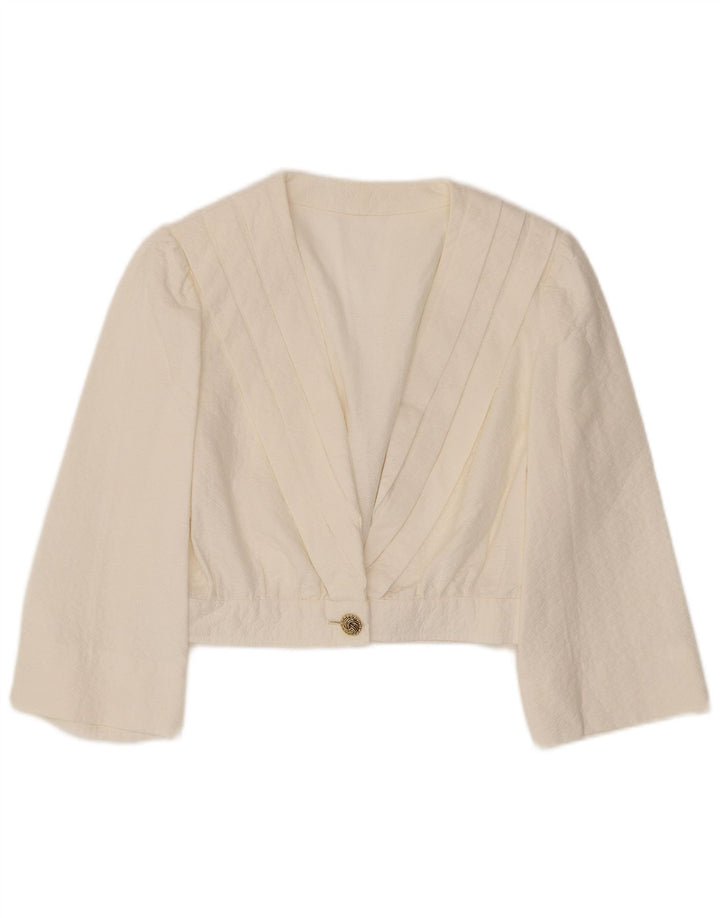 VINTAGE Womens Crop 1 Button Blazer Jacket UK 4 XS White